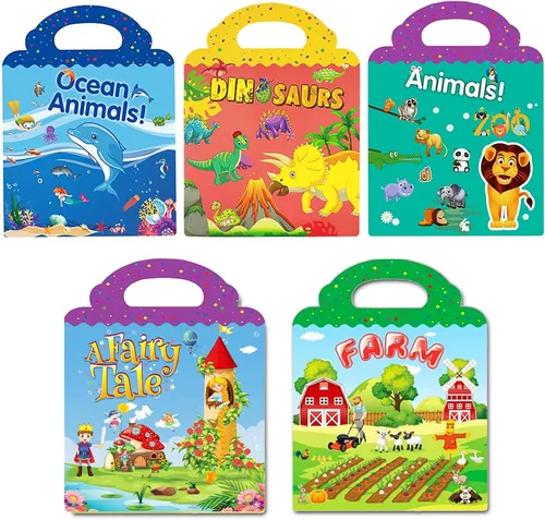 Miniatura 9 de Libro de calcomanías reutilizables para niños, calcomanías de animales, juguetes educativos de aprendizaje, calcomanías de viaje, libros