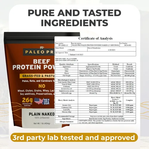Miniatura 2 de PaleoPro Proteína en Polvo de Res Alimentada con Pasto, de Pastoreo, Sin Jaulas Sin Gluten y Lácteos. Sin Azúcar, Soja, Granos o Carbohidratos