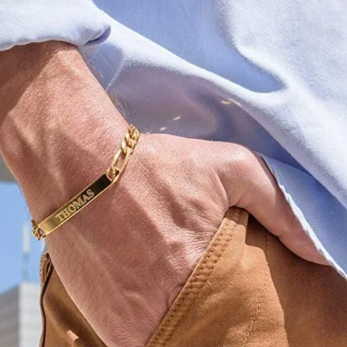 Miniatura 2 de MYKA - Pulsera de identificación personalizada para hombre en plata de ley 925chapado en oro joyería personalizada para él regalo para novio marido