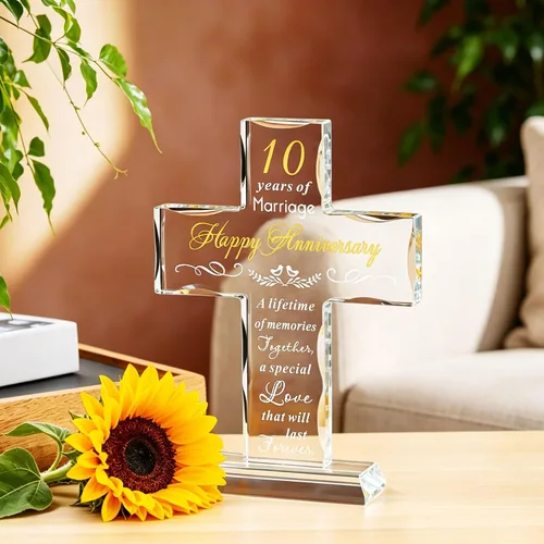 Miniatura 4 de YWHL Feliz 10º Aniversario Regalos de Cruz de Cristal para Esposa, Regalos Religiosos del 10º Aniversario de Boda para Pareja, Decoración de Fiesta