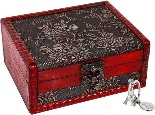 Miniatura 8 de SICOHOME Juego de 2 Cajas Decorativas para Libros de Madera, Caja de Libro Falso con Detalles de Cuero Sintético, Baratija Recuerdo Cofre del Tesoro