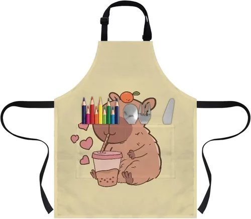 Miniatura 20 de Cozeyat Delantales de cocina para niños y niñas, delantales de pintura con bolsillos, delantales ligeros con correa ajustable