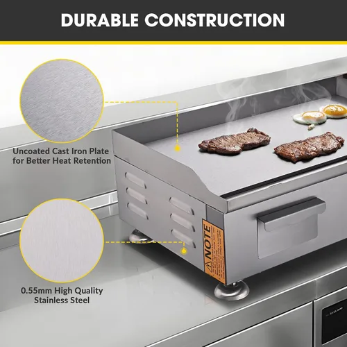 Miniatura 5 de WeChef 22 "Plancha comercial 3000 W Plancha eléctrica de encimera antiadherente plana de acero inoxidable ajustable restaurante parrilla control
