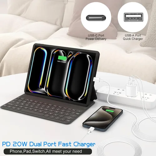 Miniatura 6 de Cargador A/C de doble puerto para iPhone 17 16 15, doble cargador USB A/C, bloque de carga rápida, paquete de 2 cargadores USB C rápidos de carga