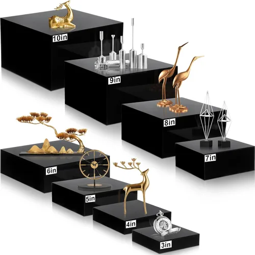 Geelin Paquete de 8 elevadores acrílicos para buffet - Cajas cúbicas decorativas de 3 a 10 pulgadas, soportes de exhibición con fondos huecos para