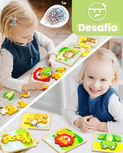 Miniatura 2 de Benresive Rompecabezas de madera para niños pequeños, 6 piezas de juguetes Montessori de animales para niños de 1 a 3 años, juguetes educativos