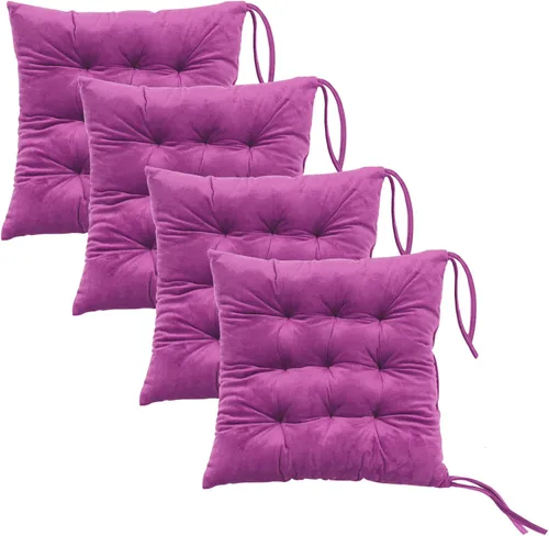 Miniatura 31 de Juego de 2 cojines para sillas de comedor con lazos, almohadilla antideslizante para silla de cocina para interior y tapete de asiento de comedor