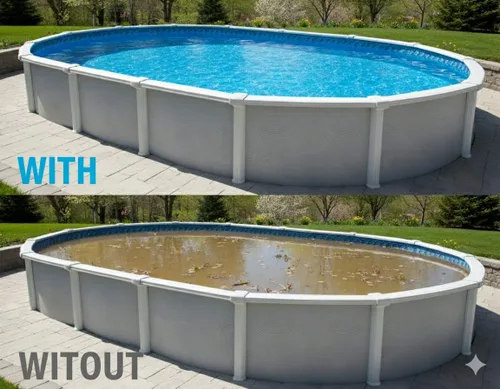 Miniatura 2 de Winter Block Cubierta de Invierno para Piscina Sobre el Suelo, Se Adapta a Ovalada de 12' x 18', Azul Sólido – Incluye Cabrestante y Cable