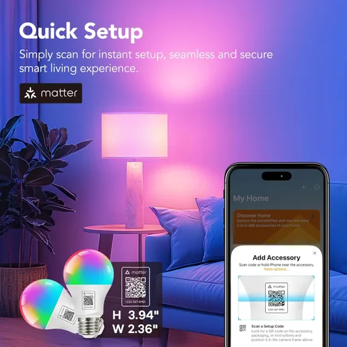 Miniatura 2 de OREiN Matter - Bombilla inteligente, bombillas inteligentes con control remoto que funcionan con Apple Home, Alexa, Google Home, SmartThings