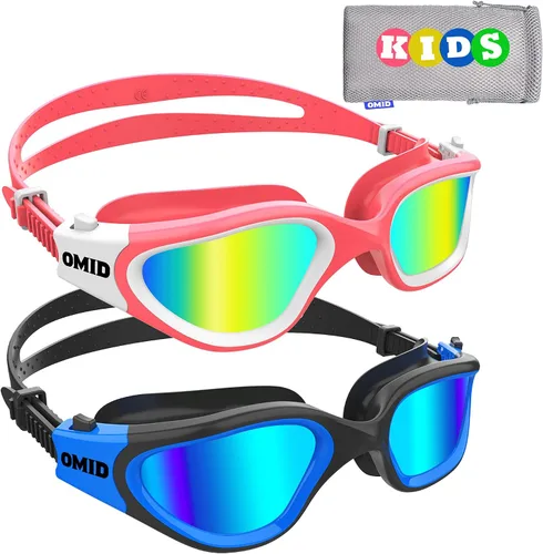 Miniatura 9 de OMID Gafas de natación para niños, P2 Mini, paquete de 2 gafas de natación polarizadas cómodas de 6 a 14 años A1 polarizado azul dorado + negro