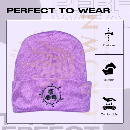 Miniatura 3 de Gorro de invierno de anime para hombres y mujeres, gorro de punto con puños, cómodo y suave, bordado de anime
