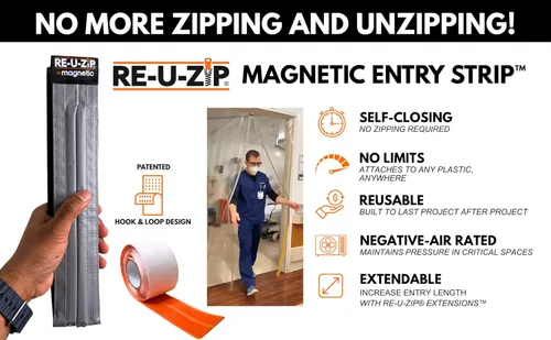Miniatura 2 de RE-U-ZIP® Tira de Entrada Magnética de Cierre Automático Alternativa de Cremallera de Barrera contra el Polvo sin Uso de las Manos para Láminas