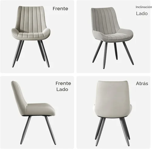 Miniatura 6 de Juego de 4 sillas de comedor modernas de mediados de siglo, tela tapizada con cojín suave, color gris claro Gris claro (tela)