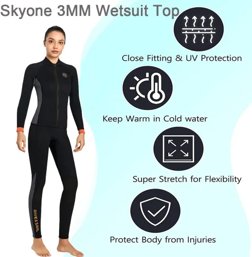 Miniatura 5 de Chaqueta de neopreno para buceo Skyone de 3 mm para mujer y hombre, traje húmedo de manga larga, camisa de buceo, traje de neopreno de 2 mm y 1.5 mm