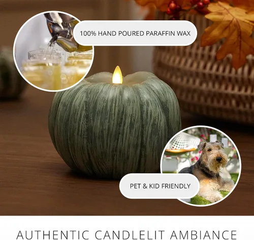 Miniatura 5 de Luminara Vela LED de llama móvil parpadeante sin llama con figura de calabaza (5.25 x 4.5 pulgadas), cera real suave sin perfume, función de tiempo