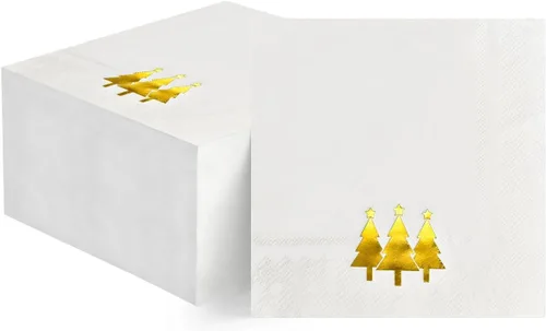 Miniatura 12 de Horaldaily 100 servilletas decorativas desechables de papel de Navidad para invitados, toalla de mano con árboles de Navidad en lámina dorada