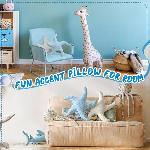 Miniatura 6 de Tatuo 2 almohadas de playa bonitas con forma de pez de estrella de mar de 22 pulgadas, almohadas de felpa con forma de estrella de playa, decoración