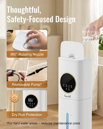 Miniatura 7 de Humidificadores para dormitorio, humidificador de 2.1 galones/8L para habitación grande con difusor de aceites esenciales, luz nocturna, 2-Blanco