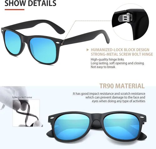 Miniatura 55 de FEIDUSUN Lentes de sol polarizados para hombre y mujer, lentes de sol retro negros para conducir, pescar, protección UV
