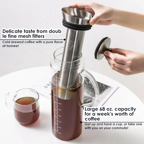 Miniatura 5 de Aquach Cafetera de café frío y té helado de 68 onzas – Tapa hermética para frescura hasta 2 semanas, apta para lavavajillas