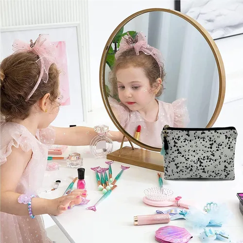 Miniatura 6 de Bonita bolsa pequeña de cosméticos, mini bolsa de maquillaje para mujeres y niñas, bolsa pequeña de aseo de viaje de cuero PU, organizador