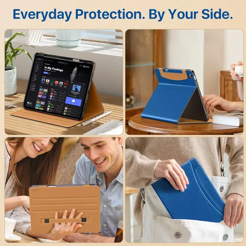 Miniatura 9 de MoKo Funda para iPad Air de 13 pulgadas (M4) 2026 / (M3) 2025 / (M2) 2024 con soporte para lápices, correa de mano y bolsillo, funda de cuero