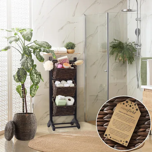 Miniatura 3 de Casafield Soporte de Piso de 3 Niveles con Canastas de Almacenamiento de Jacinta de Agua, Negro/Espresso - Organizador de Pie para Baño, Cocina