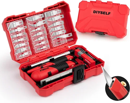 Miniatura 9 de DIYSELF 1 Pieza Cuchillo de Manualidades Cuchillo de Hobby con Kit de 11 Piezas Cuchillas de Acero Inoxidable, 1 Regla de Acero de 15CM para Arte