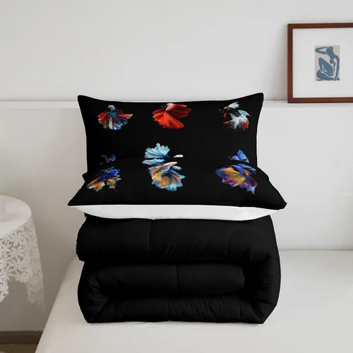 Miniatura 5 de Betta - Juego de ropa de cama de peces siameses coloridos de lucha contra el agua, juego de edredón de animales submarinos para niños y adultos