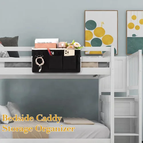 Miniatura 3 de Organizador de Almacenamiento para Mesita de Noche/Bolsa de Almacenamiento Colgante para Mesita de Noche para Cabeceros, Literas, Dormitorios, Negro