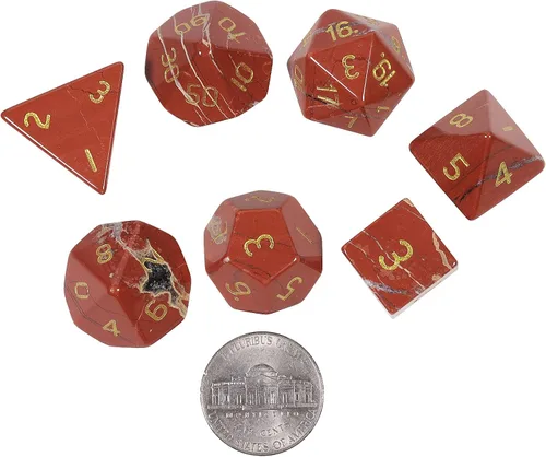 Miniatura 3 de rockcloud Red Jasper DND - Juego de 7 dados poliédricos hechos a mano con piedra de cristal curativo con caja de dados para juegos de mesa RPG MTG