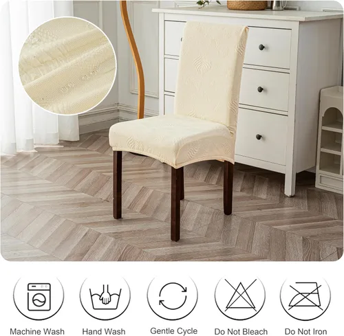 Miniatura 5 de Genina Juego de 2 fundas impermeables para sillas de comedor, fundas elásticas para sillas de comedor con hojas jacquard, protectores extraíbles