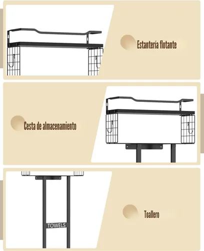 Miniatura 3 de Aetyord Toallero para Baño de 31 Pulgadas Montado en Pared, Estante Flotante con Tablero de Madera, Almacenamiento de Toallas para Baño que Puede