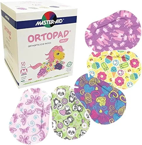 Ortopad® - Parches adhesivos para ojos de bambú para niñas, 50 por caja (tamaño mediano, 2-4 años), paquete de helado