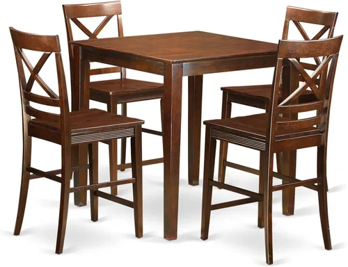 Miniatura 7 de East West Furniture VNQU3-MAH-W - Juego de pub de 3 piezas de altura de mostrador para espacios pequeños que contiene una mesa cuadrada de comedor