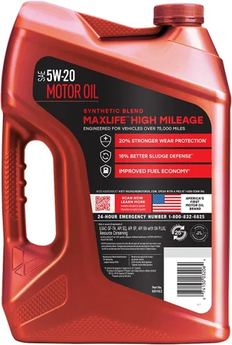 Miniatura 2 de Valvoline - Aceite de motor de mezcla sintética SAE 5W-20 de alto kilometraje, con tecnología MaxLife, 5 cuartos de galón