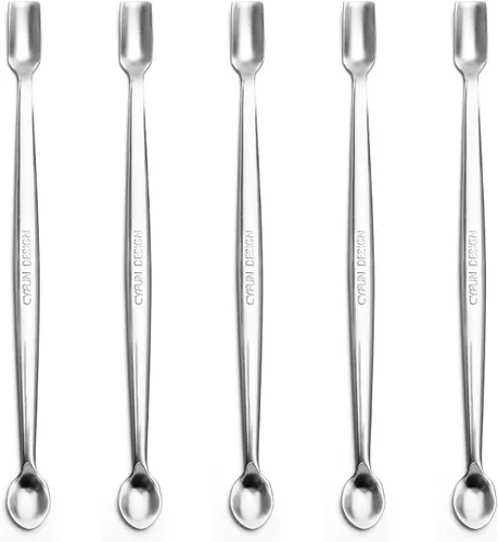 Miniatura 13 de Briartw Paquete de 5 cucharas de acero inoxidable de doble extremo, herramientas de precisión para purpurina, resina, epoxi, polvo de relieve, Negro