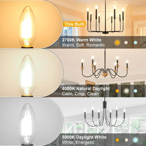 Miniatura 5 de winshine E12 Candelabra LED Bulbs Dimmable 2700K Warm White 60W Equivalent, Energy Efficient 4W, Type B Light Bulb for Chandelier, C35 Ceiling Fan