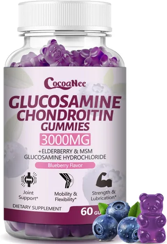 3000MG - Paquete de 1 gomitas de glucosamina y condroitina, suplemento de apoyo articular extra fuerte con MSM y saúco, flexibilidad, gomitas