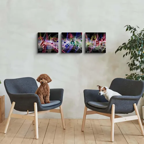 Miniatura 5 de 3 piezas de lienzo musical para pared, impresiones de notas musicales abstractas, coloridas ilustraciones de ondas sonoras, claves agudas