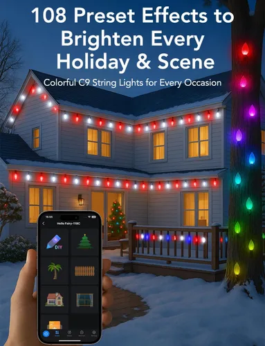 Miniatura 4 de Luces LED C9 de Navidad para exteriores, 100 pies, 150 LED, luces de cadena inteligentes RGB controladas por aplicación y control remoto