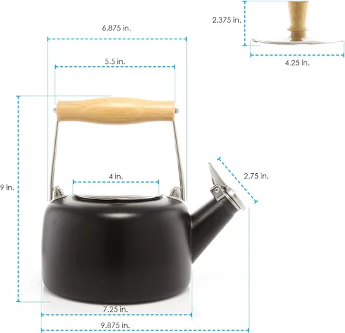 Miniatura 7 de Chantal SVEN - Tetera silbante esmaltada sobre acero con mango de madera natural, 1.4 cuartos de galón (negro 2)