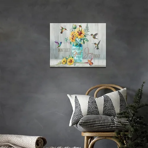 Miniatura 6 de Bulldog Leather Works Lienzo decorativo abstracto de colibrí y girasol, con citas inspiradoras, póster de flores de granja, decoración moderna