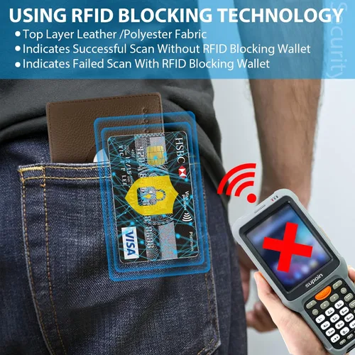 Miniatura 4 de doeboe Billetera triple con bolsillo para monedas, billetera Airtag con bloqueo RFID, cartera para tarjetas de crédito para hombre, de piel
