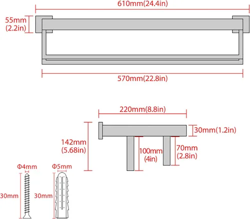 Miniatura 2 de Alise Toallero con toallero doble, toalleros de 24 pulgadas para baño, moderno toallero para pared de baño, estante de toalla de acero inoxidable