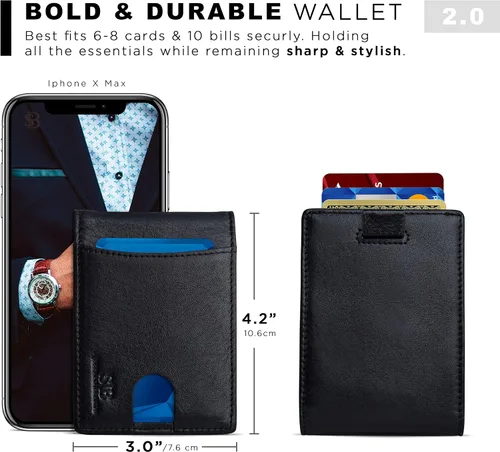 Miniatura 5 de SERMAN BRANDS RFID Blocking Slim Bifold Genuine Leather Thin Minimalist Front Pocket Wallets for Men Billfold Wallet Men Gift