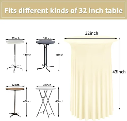 Miniatura 2 de Paquete de 4 manteles redondos para mesa de cóctel, de 32 x 43 pulgadas, de elastano, con cortinas onduladas, color beige, para mesa de boda, bar