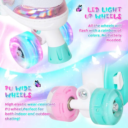 Miniatura 18 de MammyGol Patines de ruedas para niños y niñas, patines ajustables para niños con hermosas mariposas, principiantes de 3 a 16 años de edad, patines