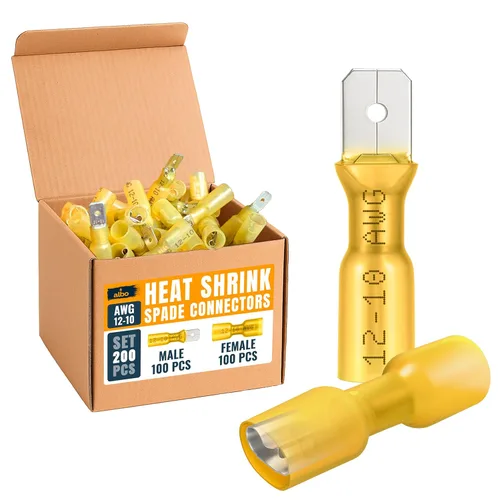 Kit de 200 conectores de pala termorretráctiles macho y hembra, terminales eléctricos impermeables AWG 12-10, conectores de terminales de cable