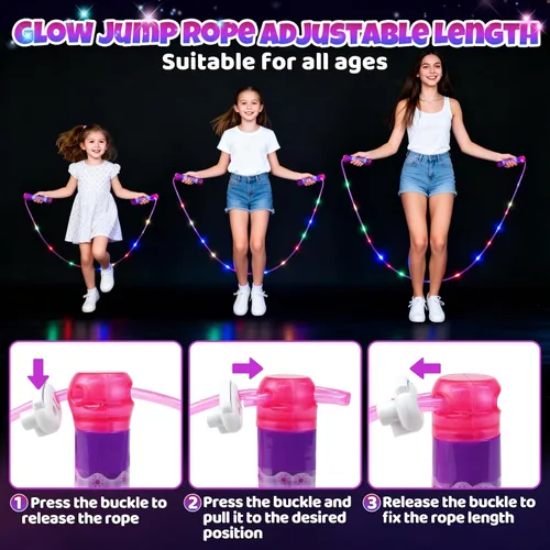 Miniatura 4 de 2 Pack LED Jump Rope for Kids Colorful Skipping Rope Light Up Ropes for Girls Boys Fitness Exercise & Lights Dancing & Night Party Favors